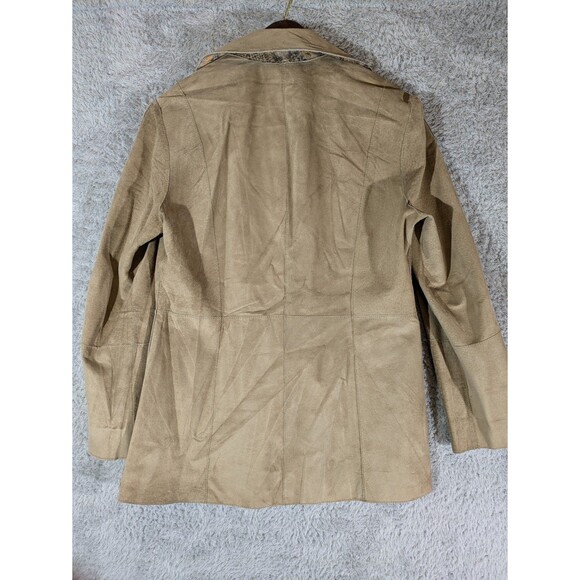 Chico’s Size 0/S/4 Reversible Tan Suede Metallic Snakeskin Leather Jacket Coat - Picture 9 of 10